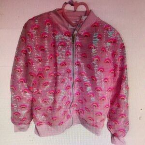 Pink Sequin Rainbow Bomber Jacket